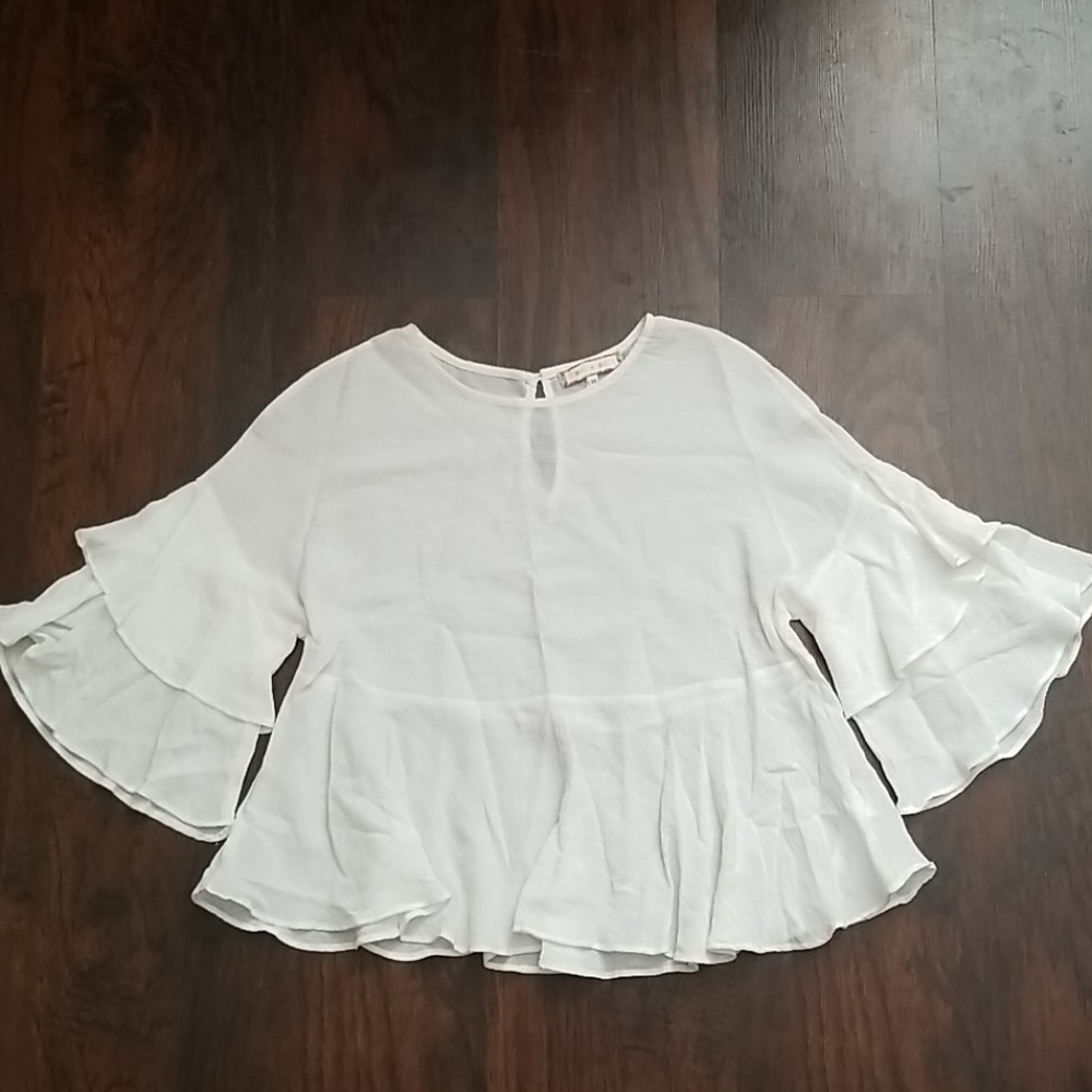 3/4th sleeve crinkle chiffon ruffled blouse